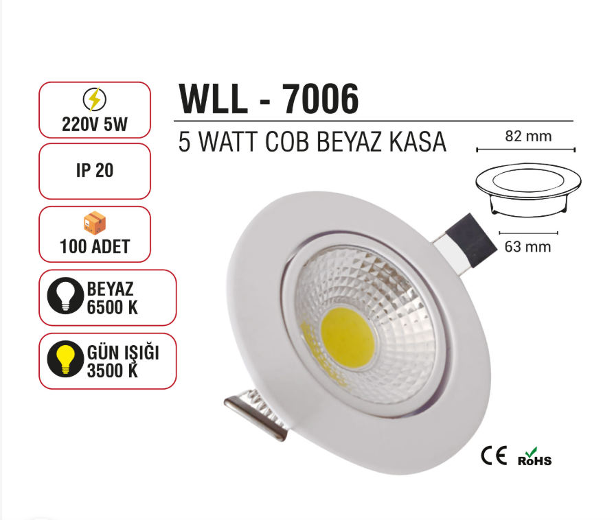 WLL – 7006 5W COB LED Sıva Altı Spot